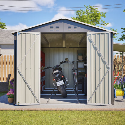 Lockable Secure Metal Shed 8x12 FT - Large Outdoor Storage with Aluminum Frame, Durable Garden Tool Shed for Backyard, Patio, Lawn, Grey