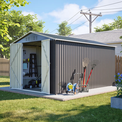 Lockable Secure Metal Shed 8x12 FT - Large Outdoor Storage with Aluminum Frame, Durable Garden Tool Shed for Backyard, Patio, Lawn, Grey