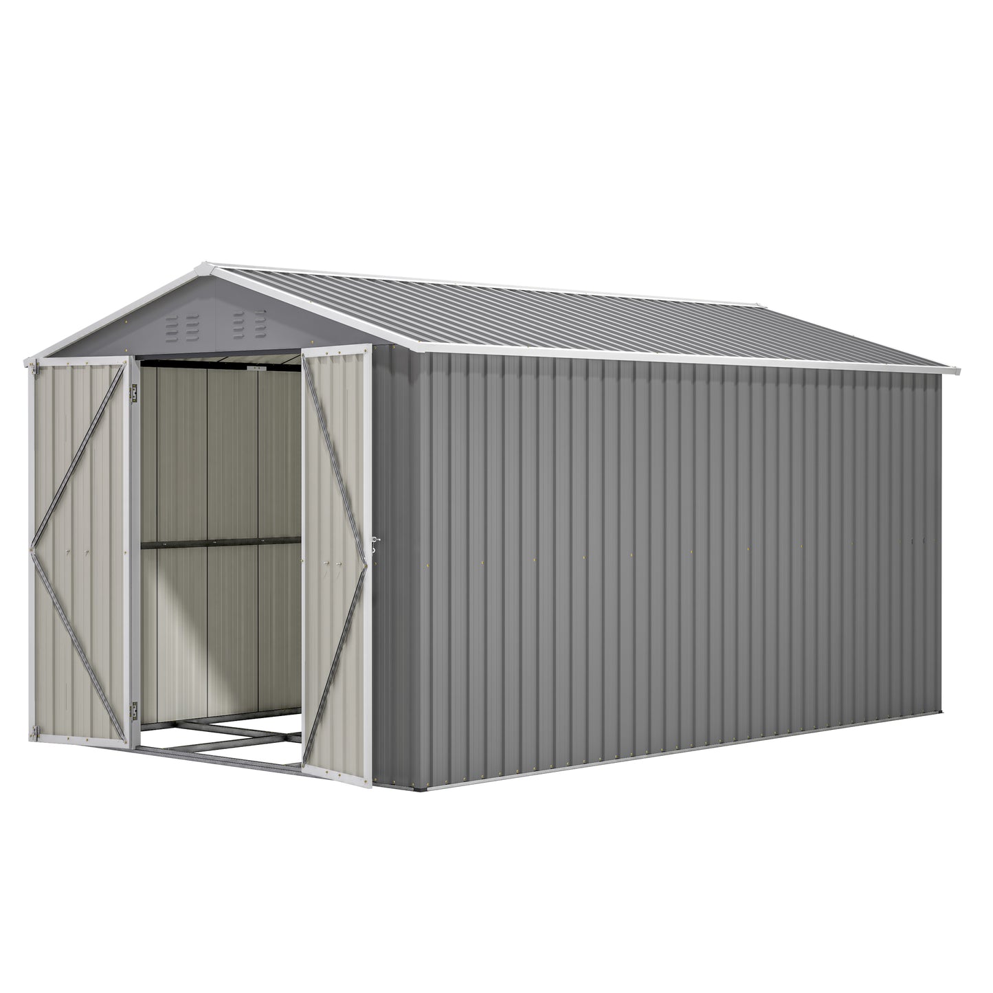 Lockable Secure Metal Shed 8x12 FT - Large Outdoor Storage with Aluminum Frame, Durable Garden Tool Shed for Backyard, Patio, Lawn, Grey
