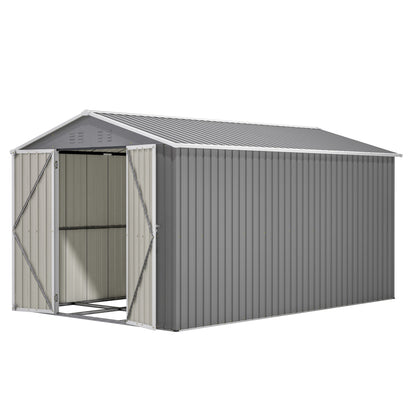 Lockable Secure Metal Shed 8x12 FT - Large Outdoor Storage with Aluminum Frame, Durable Garden Tool Shed for Backyard, Patio, Lawn, Grey