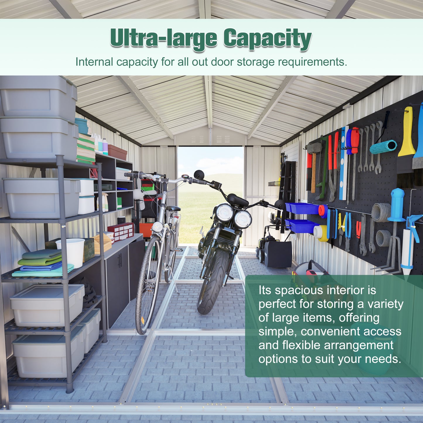 Lockable Secure Metal Shed 8x12 FT - Large Outdoor Storage with Aluminum Frame, Durable Garden Tool Shed for Backyard, Patio, Lawn, Grey