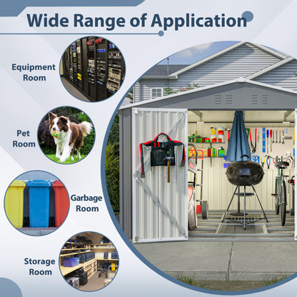 10X8 FT Outdoor Tool Storage Shed with Metal Foundation & Lockable Doors, All Weather Metal Sheds for Garden, Patio, Backyard, Lawn, Gray