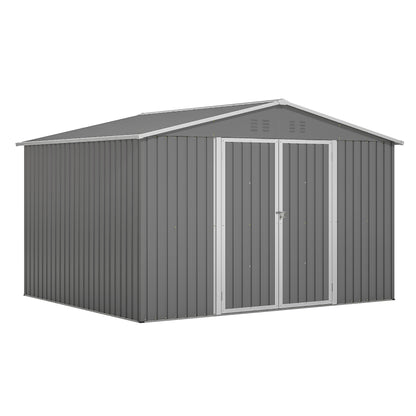 10X8 FT Outdoor Tool Storage Shed with Metal Foundation & Lockable Doors, All Weather Metal Sheds for Garden, Patio, Backyard, Lawn, Gray