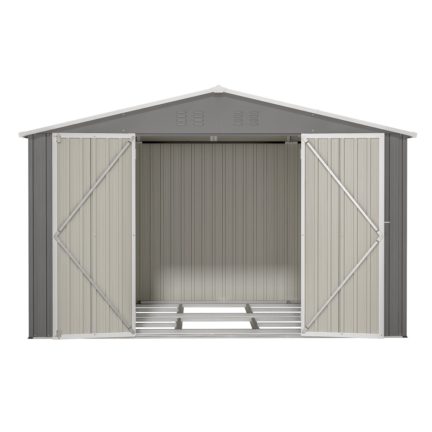 10X8 FT Outdoor Tool Storage Shed with Metal Foundation & Lockable Doors, All Weather Metal Sheds for Garden, Patio, Backyard, Lawn, Gray