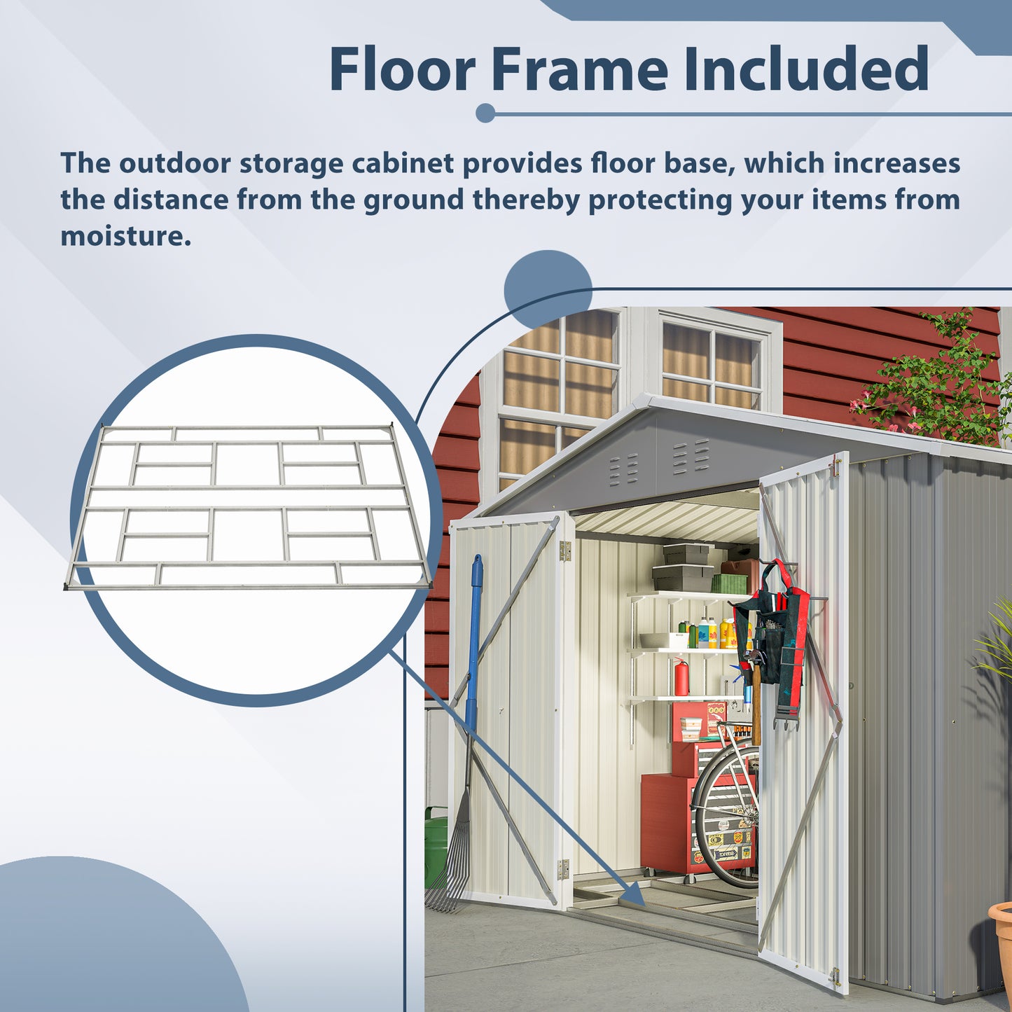 10X8 FT Outdoor Tool Storage Shed with Metal Foundation & Lockable Doors, All Weather Metal Sheds for Garden, Patio, Backyard, Lawn, Gray