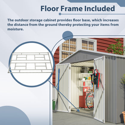 10X8 FT Outdoor Tool Storage Shed with Metal Foundation & Lockable Doors, All Weather Metal Sheds for Garden, Patio, Backyard, Lawn, Gray