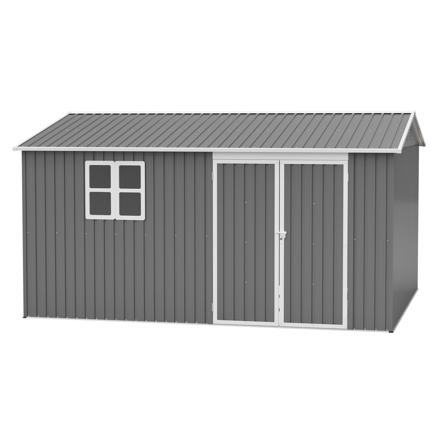 12x10 FT Outdoor Storage Shed Metal, Large Garden Tool Sheds Outdoor with Lockable Doors, Waterproof Steel Utility Storage Building, Heavy Duty Equipment Shed for Backyard Patio Lawn Garden, Grey