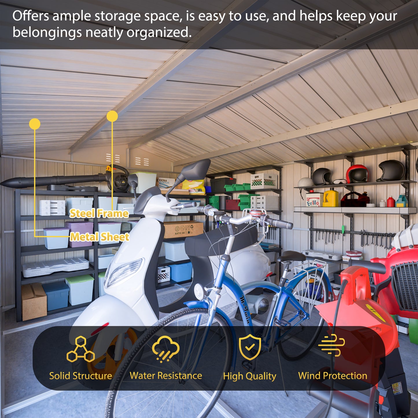 12x10 FT Outdoor Storage Shed Metal, Large Garden Tool Sheds Outdoor with Lockable Doors, Waterproof Steel Utility Storage Building, Heavy Duty Equipment Shed for Backyard Patio Lawn Garden, Grey