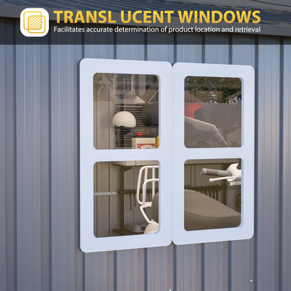 12x10 FT Outdoor Storage Shed Metal, Large Garden Tool Sheds Outdoor with Lockable Doors, Waterproof Steel Utility Storage Building, Heavy Duty Equipment Shed for Backyard Patio Lawn Garden, Grey