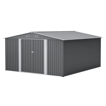 12×14 ft Outdoor Metal Storage Shed, Large Garden Tool Shed with Lockable Double Doors, Waterproof Yard Building, Patio, Light Gray