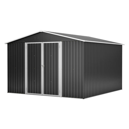 10x10 FT Large Outdoor Metal Storage Shed - Updated Heavy-Duty Frame & Lockable Double Doors, All-Weather Utility Garden Shed for Backyard, Lawn, Patio Tools & Equipment, Black