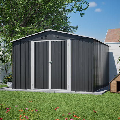 10x10 FT Large Outdoor Metal Storage Shed - Updated Heavy-Duty Frame & Lockable Double Doors, All-Weather Utility Garden Shed for Backyard, Lawn, Patio Tools & Equipment, Black