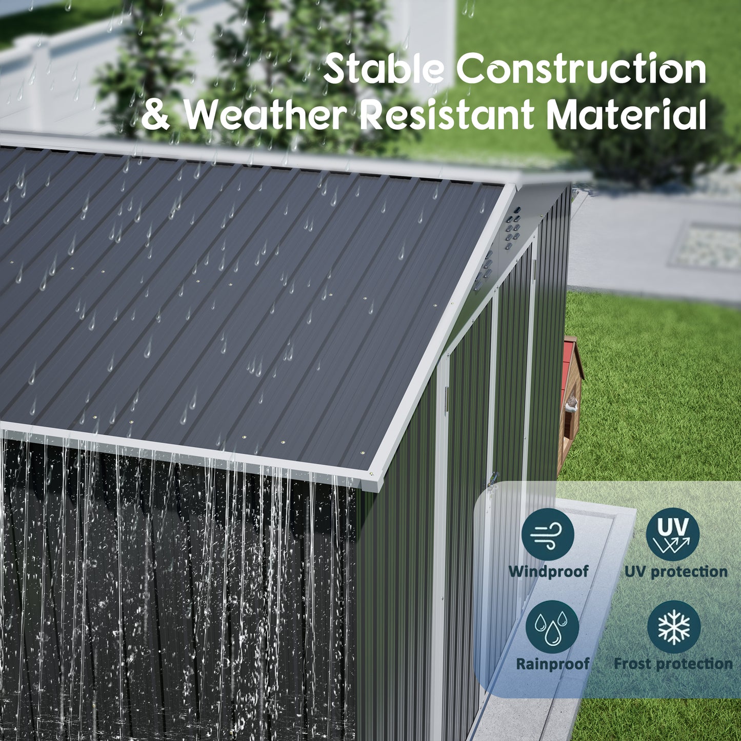 10x10 FT Large Outdoor Metal Storage Shed - Updated Heavy-Duty Frame & Lockable Double Doors, All-Weather Utility Garden Shed for Backyard, Lawn, Patio Tools & Equipment, Black