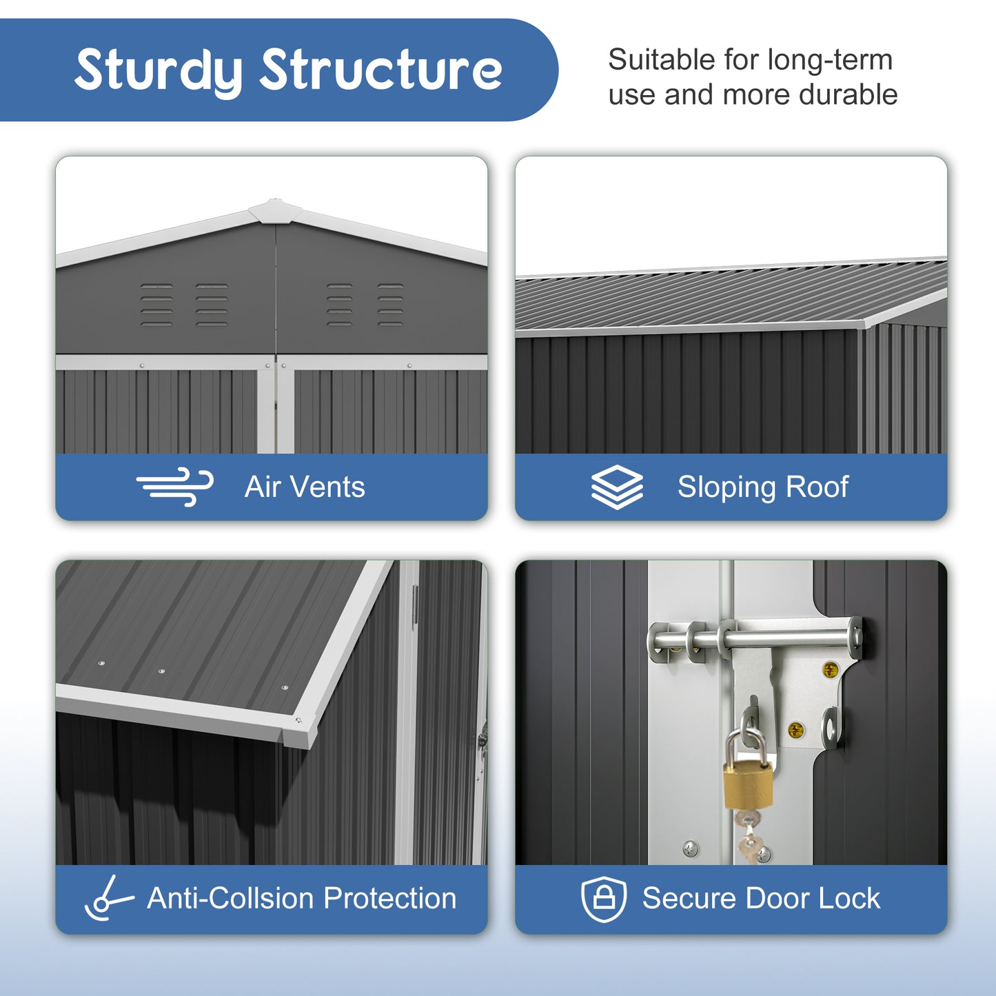 10x10 FT Large Outdoor Metal Storage Shed - Updated Heavy-Duty Frame & Lockable Double Doors, All-Weather Utility Garden Shed for Backyard, Lawn, Patio Tools & Equipment, Black