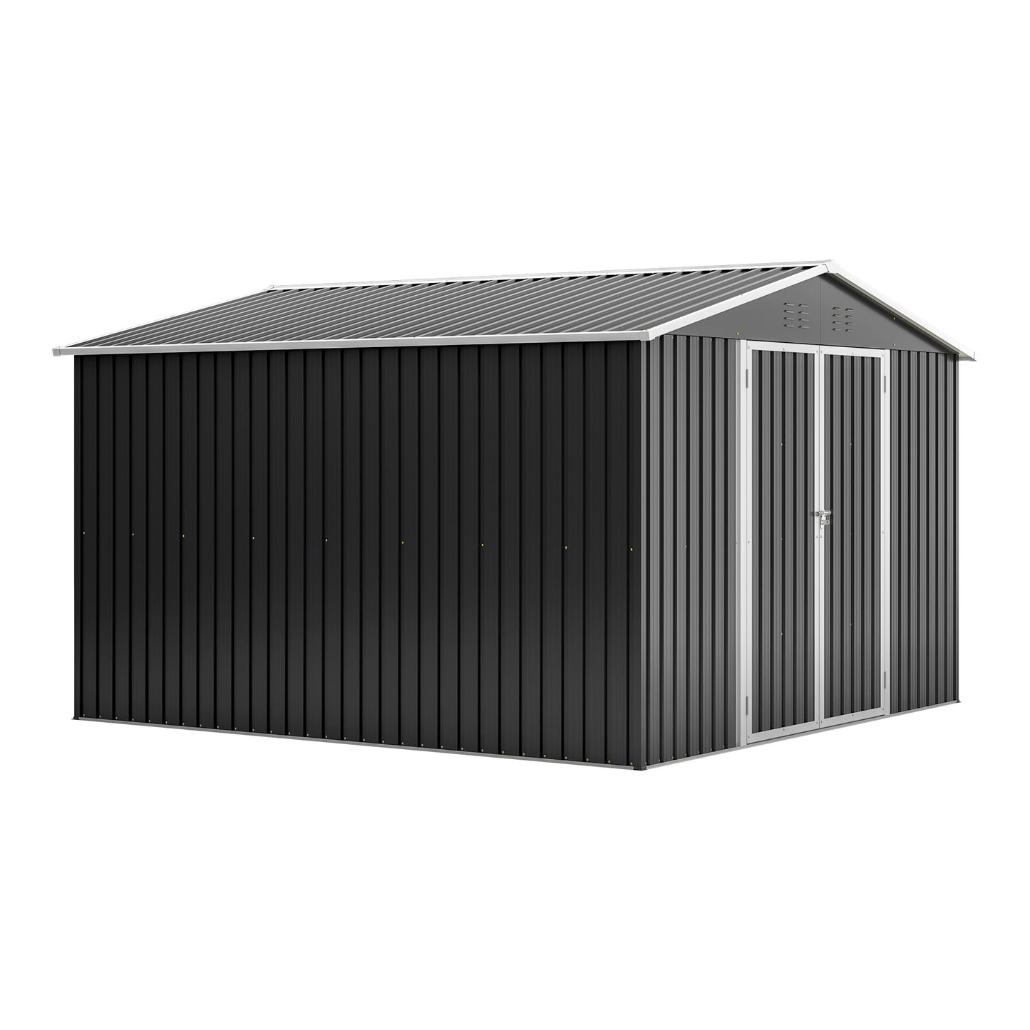10x10 FT Large Outdoor Metal Storage Shed - Updated Heavy-Duty Frame & Lockable Double Doors, All-Weather Utility Garden Shed for Backyard, Lawn, Patio Tools & Equipment, Black
