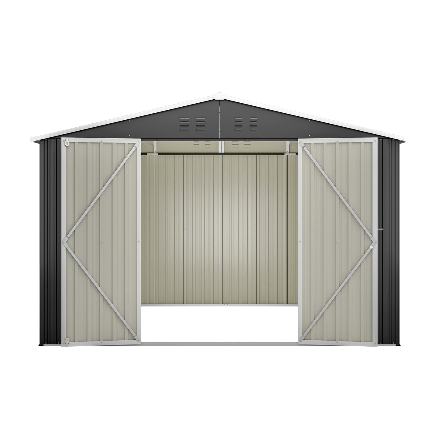 10x10 FT Large Outdoor Metal Storage Shed - Updated Heavy-Duty Frame & Lockable Double Doors, All-Weather Utility Garden Shed for Backyard, Lawn, Patio Tools & Equipment, Black