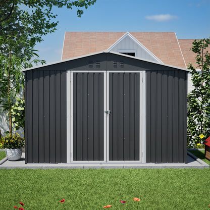 10x10 FT Large Outdoor Metal Storage Shed - Updated Heavy-Duty Frame & Lockable Double Doors, All-Weather Utility Garden Shed for Backyard, Lawn, Patio Tools & Equipment, Black