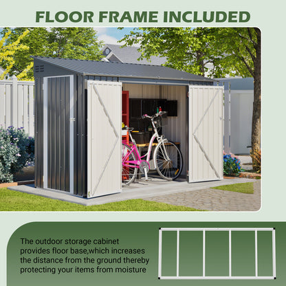 9x4 FT Outdoor Storage Shed with Lockable Door, Heavy Duty Metal Garden Shed for Lawn Mower, Tools, Bikes, Waste Bins - All Weather & Waterproof (Dark Gray)