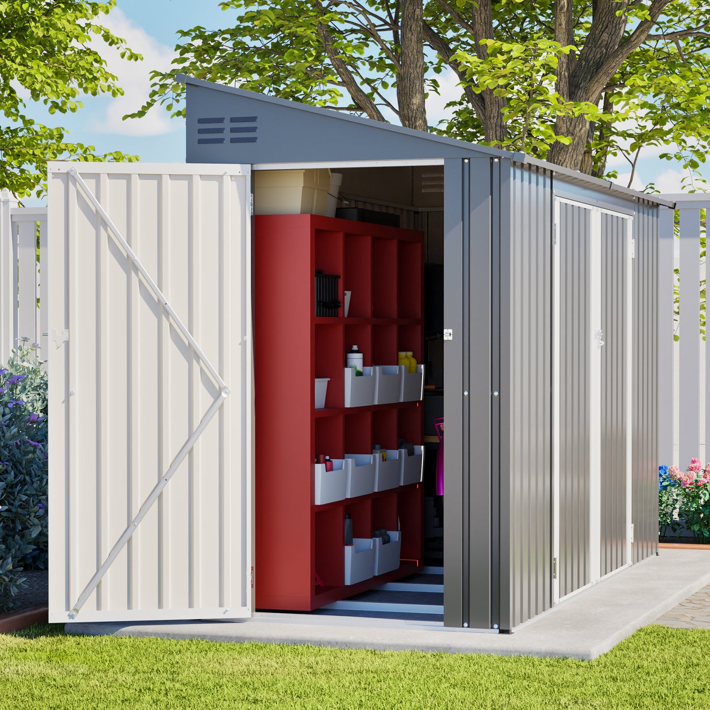 9x4 FT Outdoor Storage Shed with Lockable Door, Heavy Duty Metal Garden Shed for Lawn Mower, Tools, Bikes, Waste Bins - All Weather & Waterproof (Dark Gray)