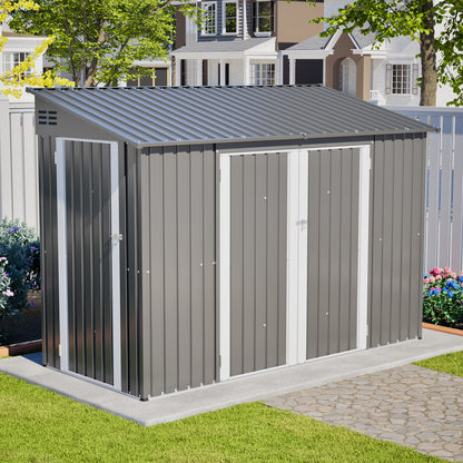 9x4 FT Outdoor Storage Shed with Lockable Door, Heavy Duty Metal Garden Shed for Lawn Mower, Tools, Bikes, Waste Bins - All Weather & Waterproof (Dark Gray)