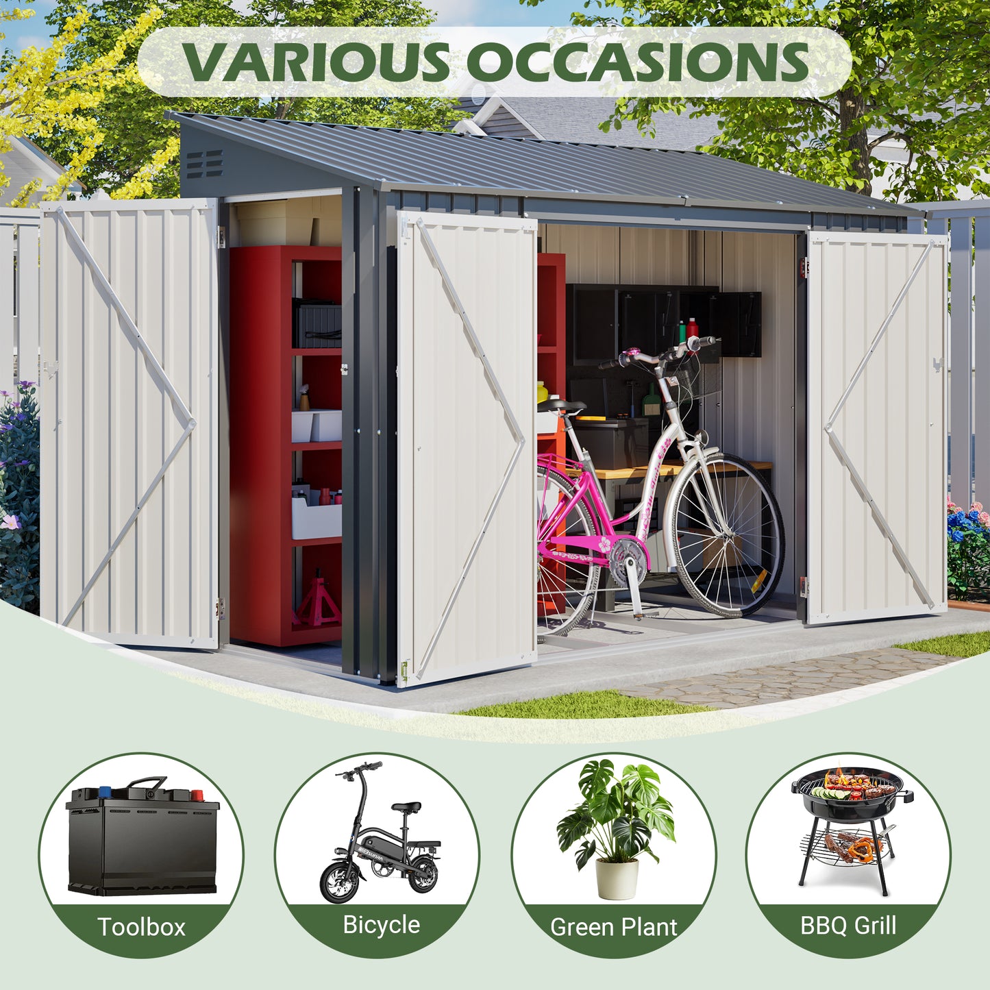 9x4 FT Outdoor Storage Shed with Lockable Door, Heavy Duty Metal Garden Shed for Lawn Mower, Tools, Bikes, Waste Bins - All Weather & Waterproof (Dark Gray)