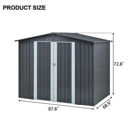 Metal Storage Shed with Double Doors, Heavy-Duty Galvanized Steel Outdoor Garden Shed for Tools, Lawn Equipment, and Yard Storage (72.8"Hx68.9"Dx87.8"W)