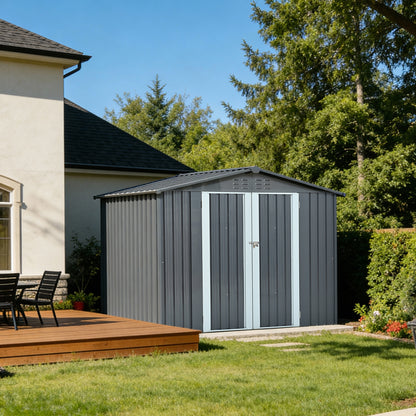 Metal Storage Shed with Double Doors, Heavy-Duty Galvanized Steel Outdoor Garden Shed for Tools, Lawn Equipment, and Yard Storage (72.8"Hx68.9"Dx87.8"W)