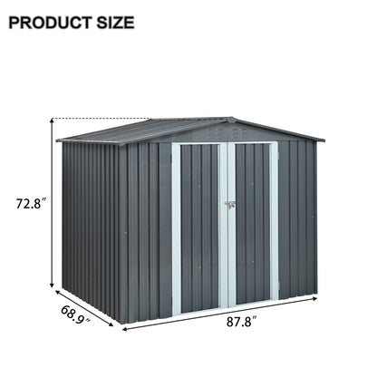 Metal Storage Shed with Double Doors, Heavy-Duty Galvanized Steel Outdoor Garden Shed for Tools, Lawn Equipment, and Yard Storage (72.8"Hx68.9"Dx87.8"W)