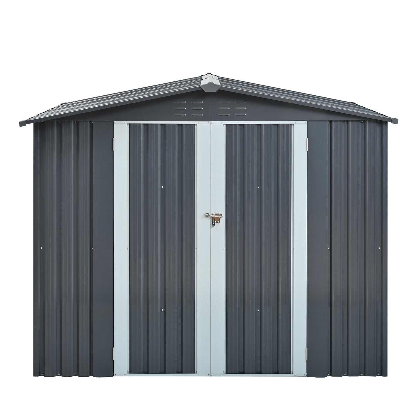 Metal Storage Shed with Double Doors, Heavy-Duty Galvanized Steel Outdoor Garden Shed for Tools, Lawn Equipment, and Yard Storage (72.8"Hx68.9"Dx87.8"W)