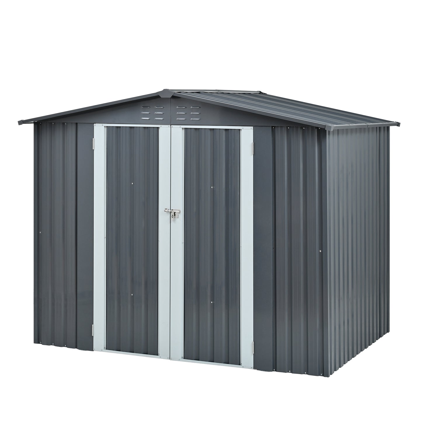 Metal Storage Shed with Double Doors, Heavy-Duty Galvanized Steel Outdoor Garden Shed for Tools, Lawn Equipment, and Yard Storage (72.8"Hx68.9"Dx87.8"W)