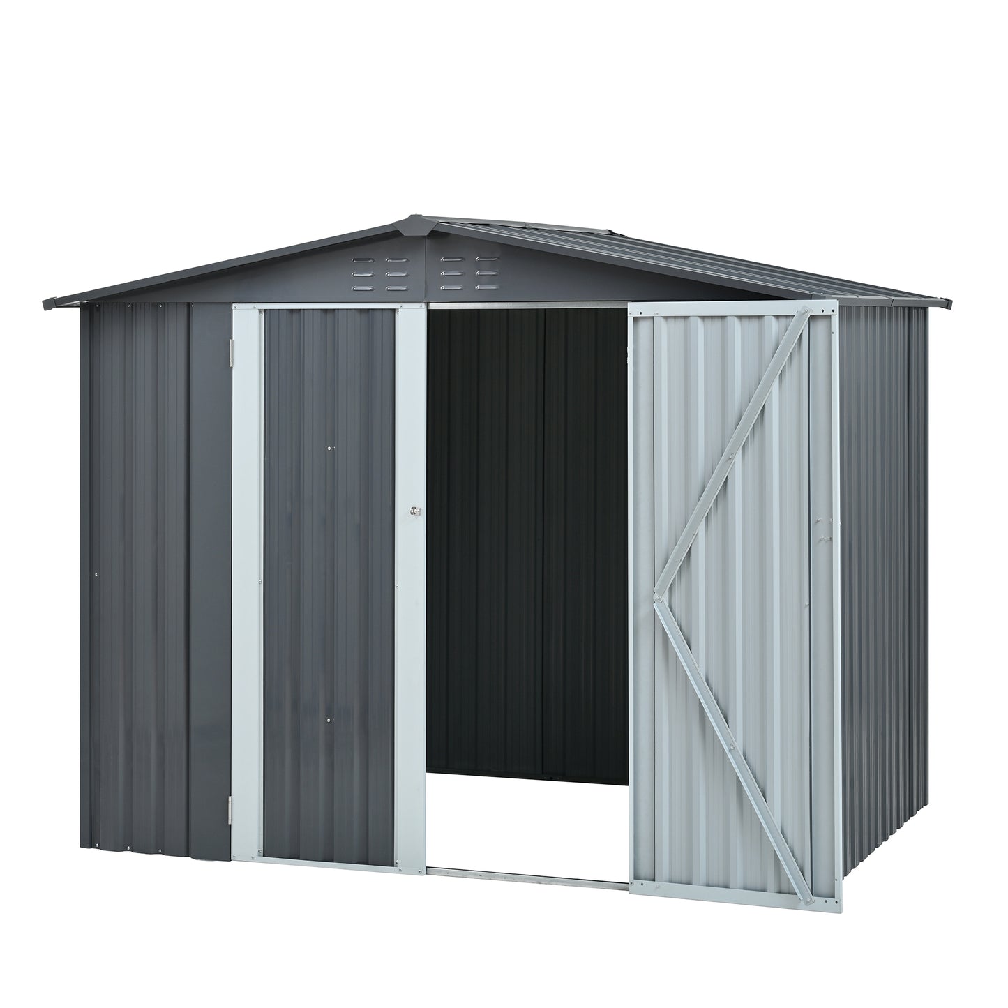 Metal Storage Shed with Double Doors, Heavy-Duty Galvanized Steel Outdoor Garden Shed for Tools, Lawn Equipment, and Yard Storage (72.8"Hx68.9"Dx87.8"W)