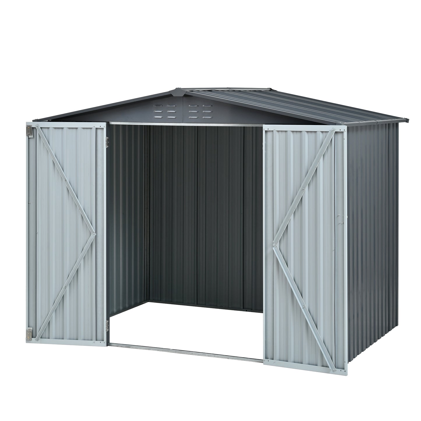 Metal Storage Shed with Double Doors, Heavy-Duty Galvanized Steel Outdoor Garden Shed for Tools, Lawn Equipment, and Yard Storage (72.8"Hx68.9"Dx87.8"W)