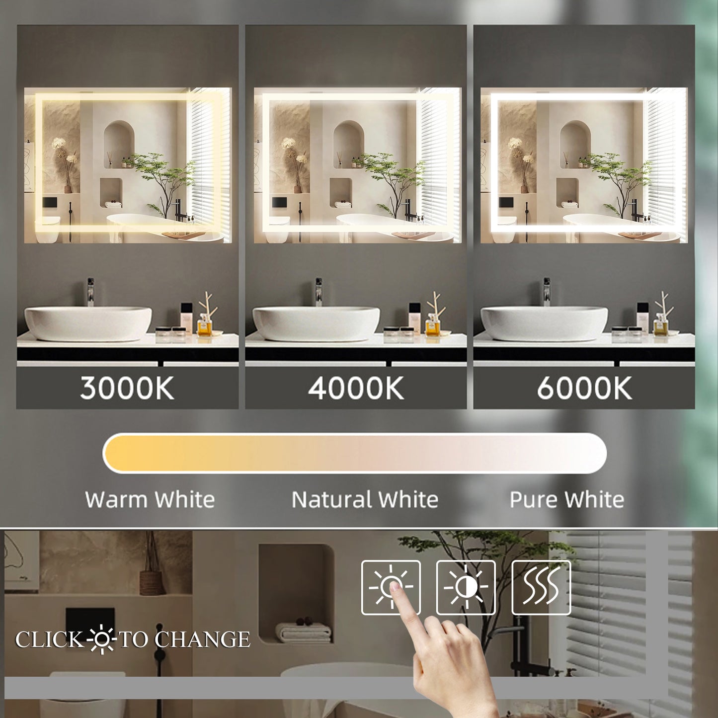 48" x 36" LED Bathroom Mirror with Anti-Fog and Touch Sensor – Modern Frameless Lighted Wall Mirror for Bathroom Vanity, Shower Room, or Dressing Area