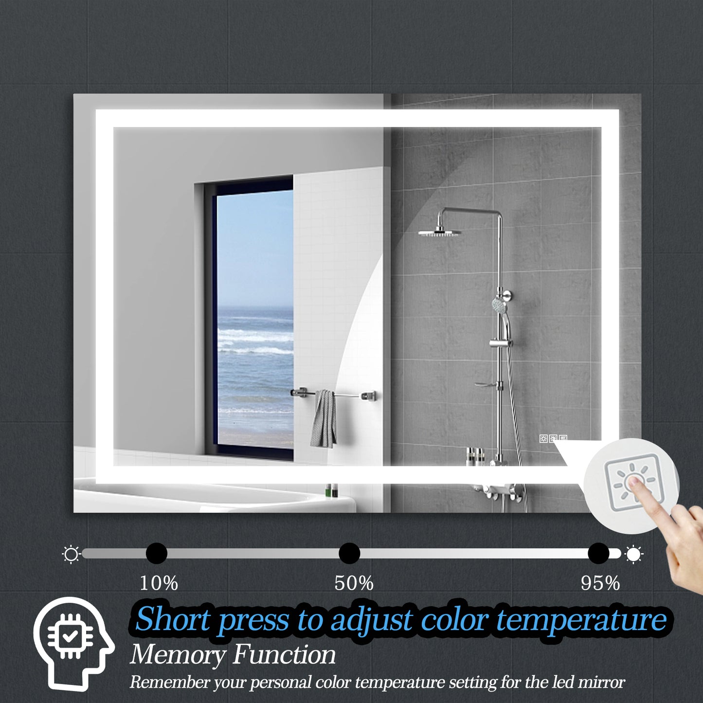 48" x 36" LED Bathroom Mirror with Anti-Fog and Touch Sensor – Modern Frameless Lighted Wall Mirror for Bathroom Vanity, Shower Room, or Dressing Area