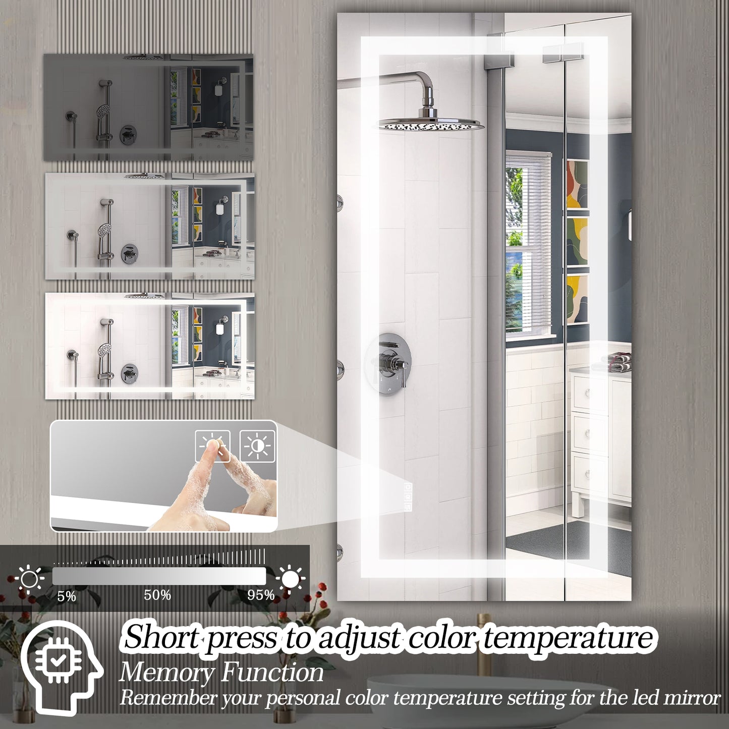 72" x 36" LED Bathroom Mirror with Anti-Fog and Touch Sensor – Modern Frameless Lighted Wall Mirror for Bathroom Vanity, Shower Room, or Dressing Area