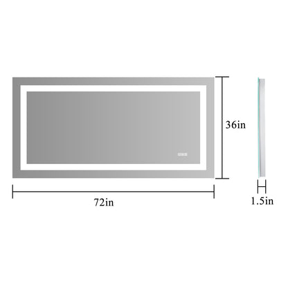 72" x 36" LED Bathroom Mirror with Anti-Fog and Touch Sensor – Modern Frameless Lighted Wall Mirror for Bathroom Vanity, Shower Room, or Dressing Area