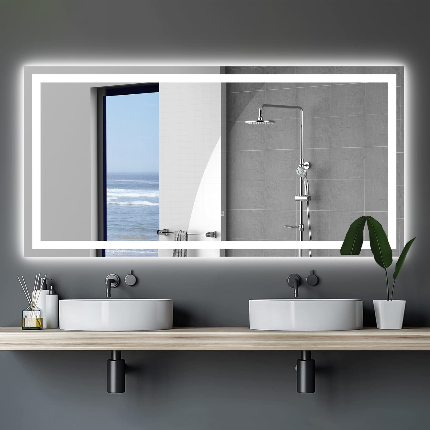 72" x 36" LED Bathroom Mirror with Anti-Fog and Touch Sensor – Modern Frameless Lighted Wall Mirror for Bathroom Vanity, Shower Room, or Dressing Area