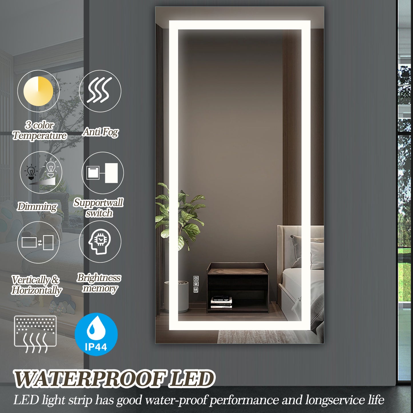 72" x 36" LED Bathroom Mirror with Anti-Fog and Touch Sensor – Modern Frameless Lighted Wall Mirror for Bathroom Vanity, Shower Room, or Dressing Area