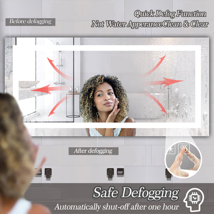 72" x 36" LED Bathroom Mirror with Anti-Fog and Touch Sensor – Modern Frameless Lighted Wall Mirror for Bathroom Vanity, Shower Room, or Dressing Area