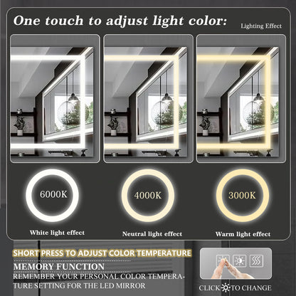 72" x 36" LED Bathroom Mirror with Anti-Fog and Touch Sensor – Modern Frameless Lighted Wall Mirror for Bathroom Vanity, Shower Room, or Dressing Area