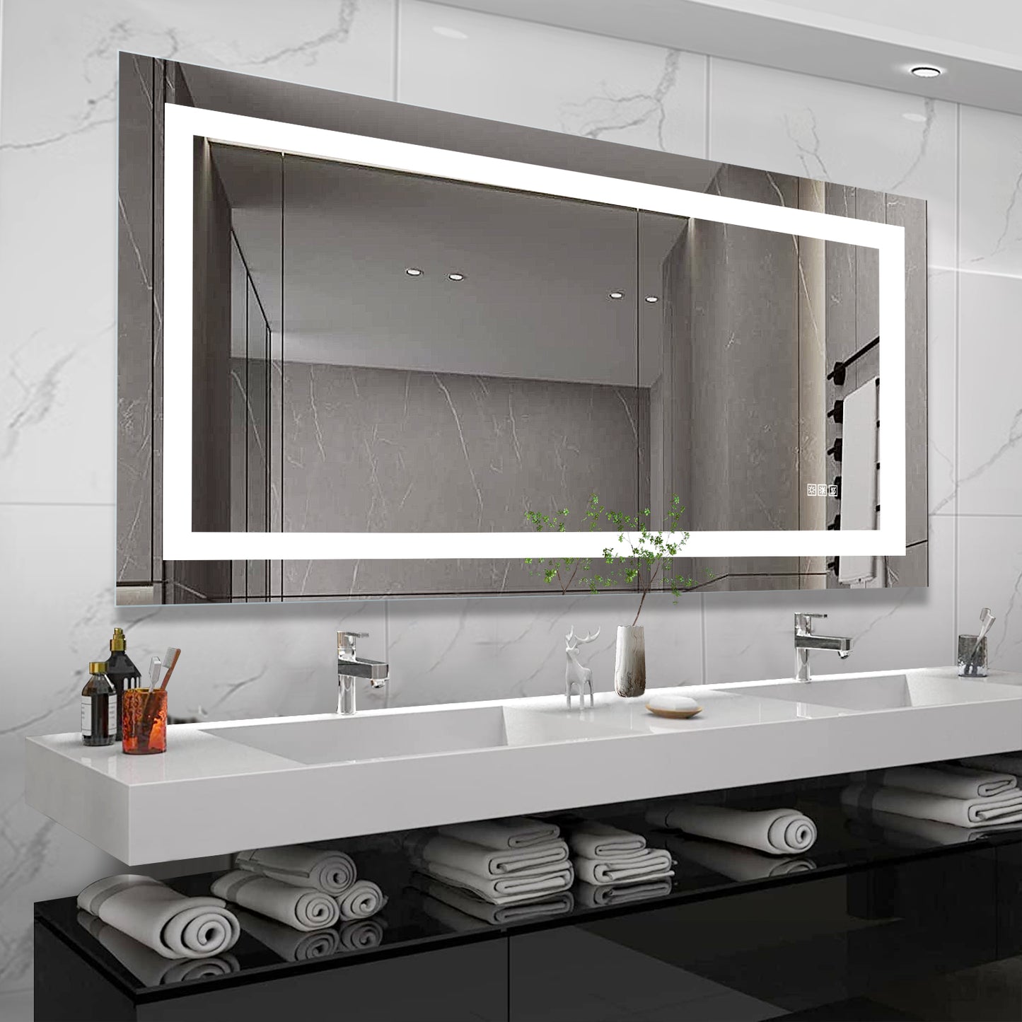 72" x 36" LED Bathroom Mirror with Anti-Fog and Touch Sensor – Modern Frameless Lighted Wall Mirror for Bathroom Vanity, Shower Room, or Dressing Area