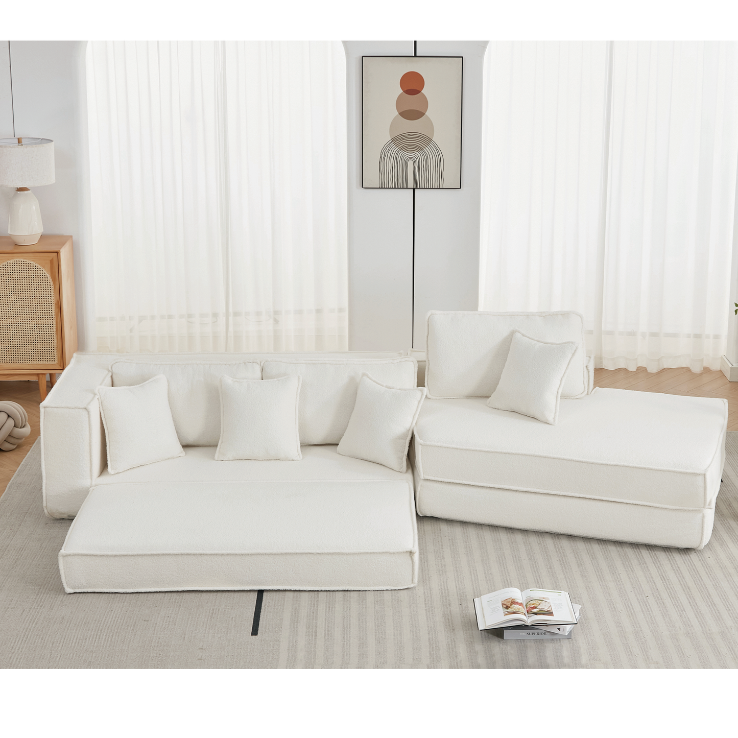 Folding Convertible Out Sleeper Sofa Bed,2-in-1, Combination Convertible Sofa,3 seat, Upholstered,Fold Out Floor Gaming Sofa Bed , Lamb Velvet Fabric,Living Room,Beige