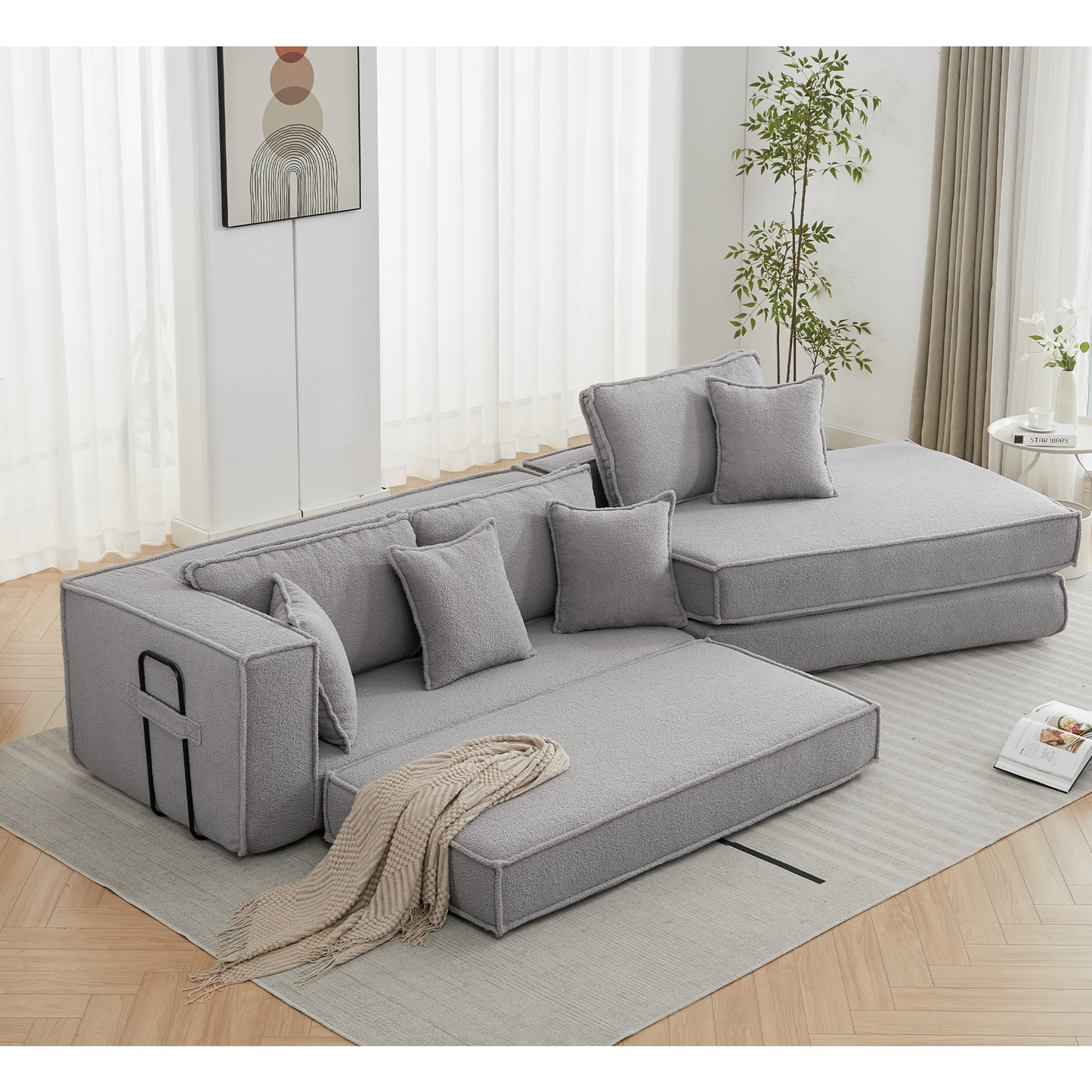 Folding Convertible Out Sleeper Sofa Bed,2-in-1, Combination Convertible Sofa,3 seat, Upholstered,Fold Out Floor Gaming Sofa Bed , Lamb Velvet Fabric,Living Room, Gray