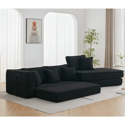 Folding Convertible Out Sleeper Sofa Bed,2-in-1, Combination Convertible Sofa,3 seat, Upholstered,Fold Out Floor Gaming Sofa Bed , Lamb Velvet Fabric,Living Room,Black