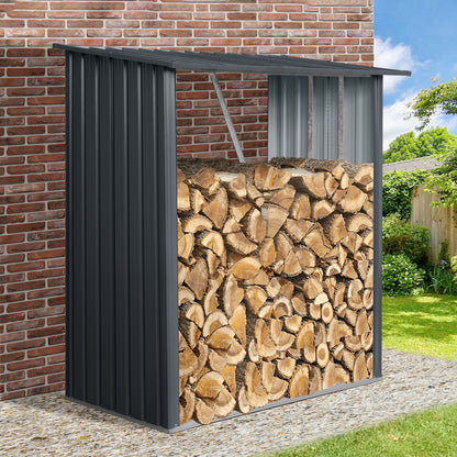 3ft x 5ft Outdoor Meta Firewood Rack ,Open Wood Shed For Firewood, Pellet, or Lumber Storage , Black
