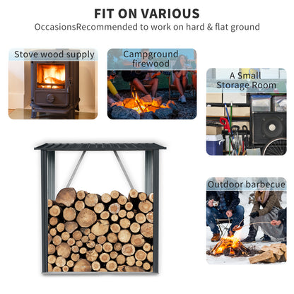 3ft x 5ft Outdoor Meta Firewood Rack ,Open Wood Shed For Firewood, Pellet, or Lumber Storage , Black