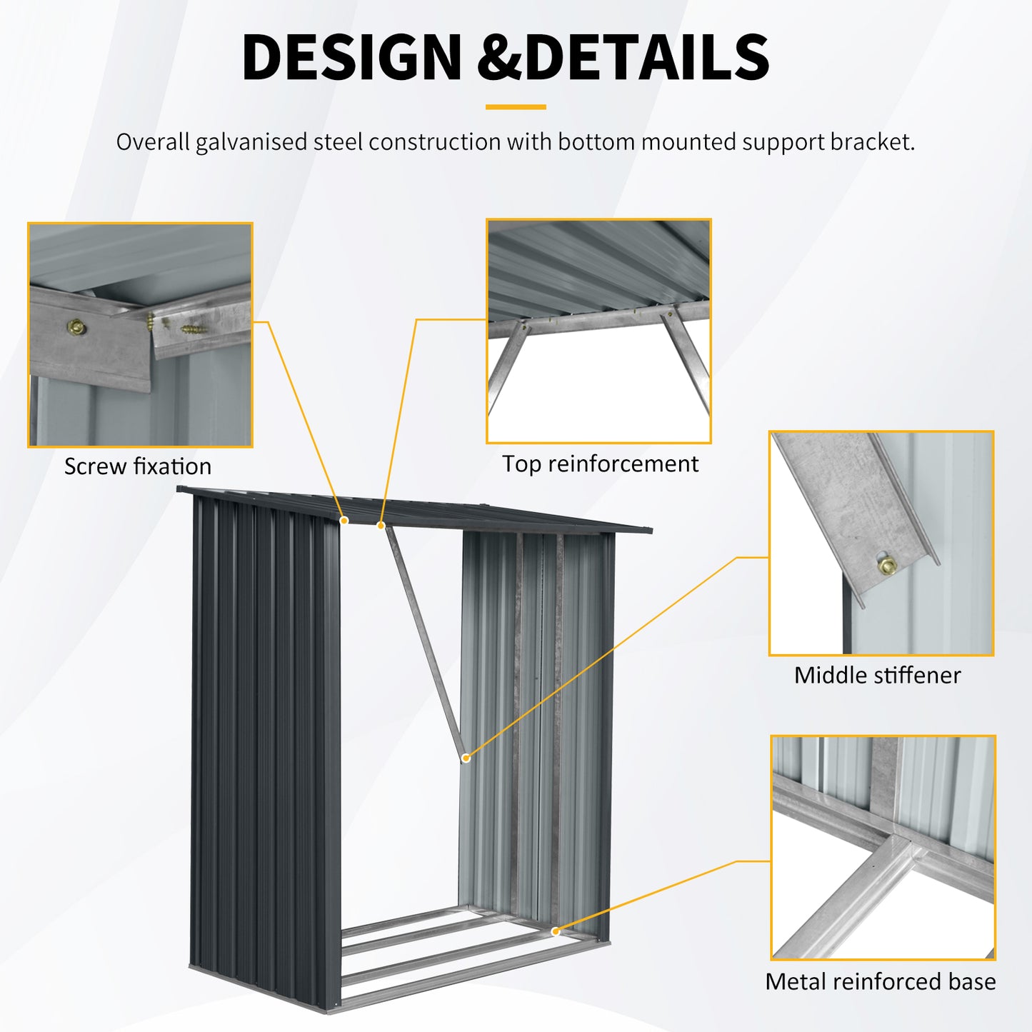 3ft x 5ft Outdoor Meta Firewood Rack ,Open Wood Shed For Firewood, Pellet, or Lumber Storage , Black