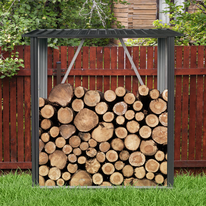 3ft x 5ft Outdoor Meta Firewood Rack ,Open Wood Shed For Firewood, Pellet, or Lumber Storage , Black