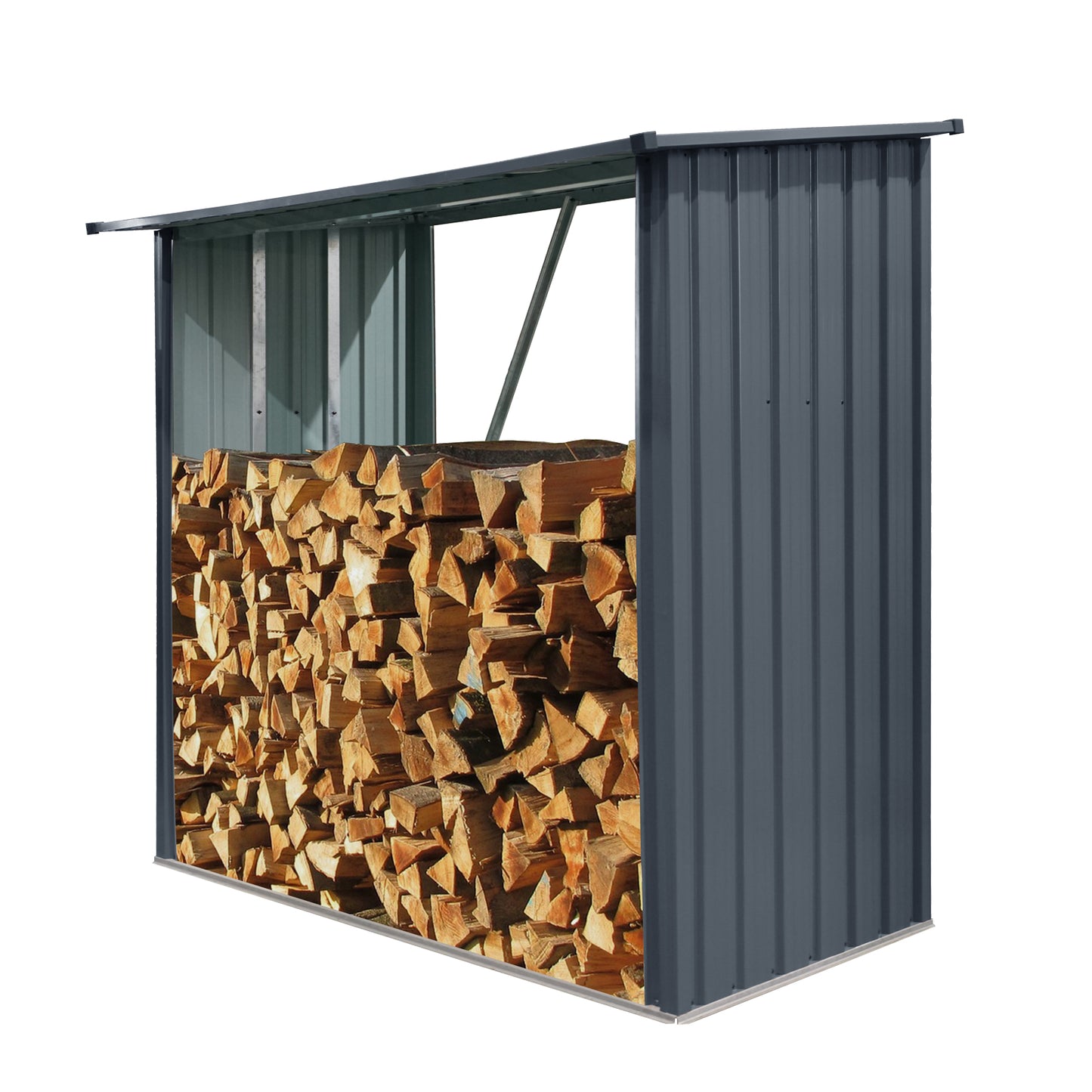 Outdoor Steel Firewood Rack,Open Wood Shed with Sloped Roof for Firewood,Pellet,or Lumber Storage,Black