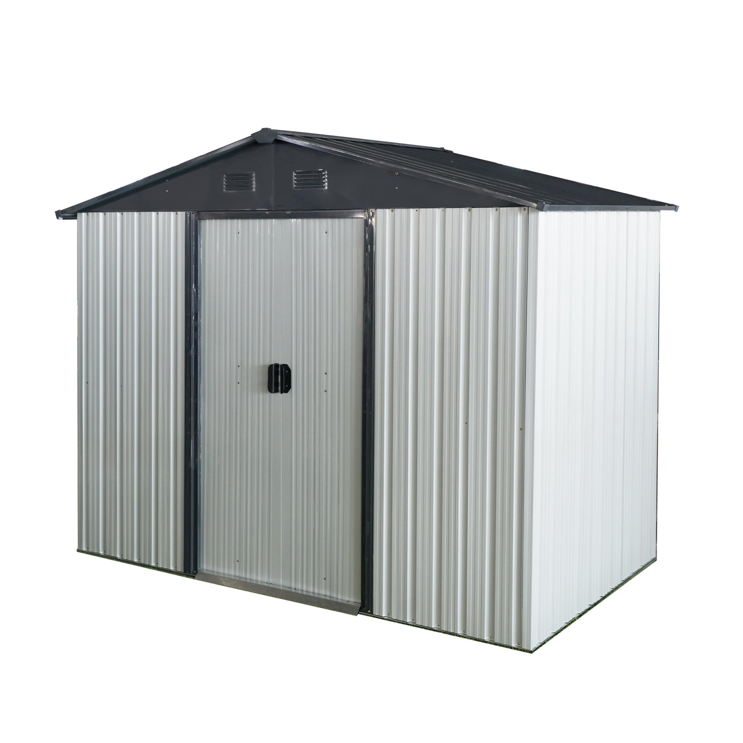 8ft x 4ft Outdoor Metal Storage Shed with Sliding Door and foundation for Backyard, Patio, Lawn - White and Black